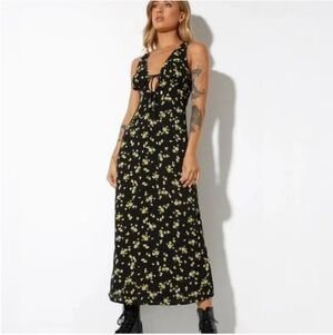 Motel Rocks Black and Yellow Floral Maxi Dress Cottage Whimsigoth Y2K Size Large